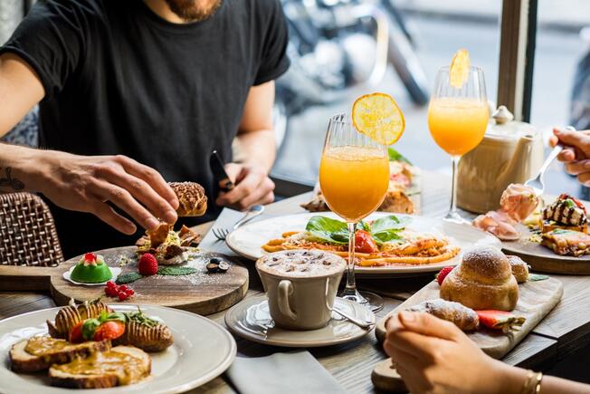 Brunch breakfast table orange juice
